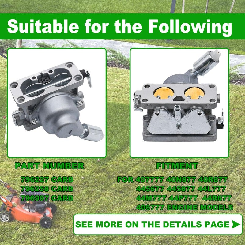 JDLLONG 796227 796258 796997 Carburetor Fit for 407777 40N877 40R877 445677 445877 44L777 44M777 44P777 44R677 406777 V-Twin 20HP - 25HP Engine Models Carb - Image 3